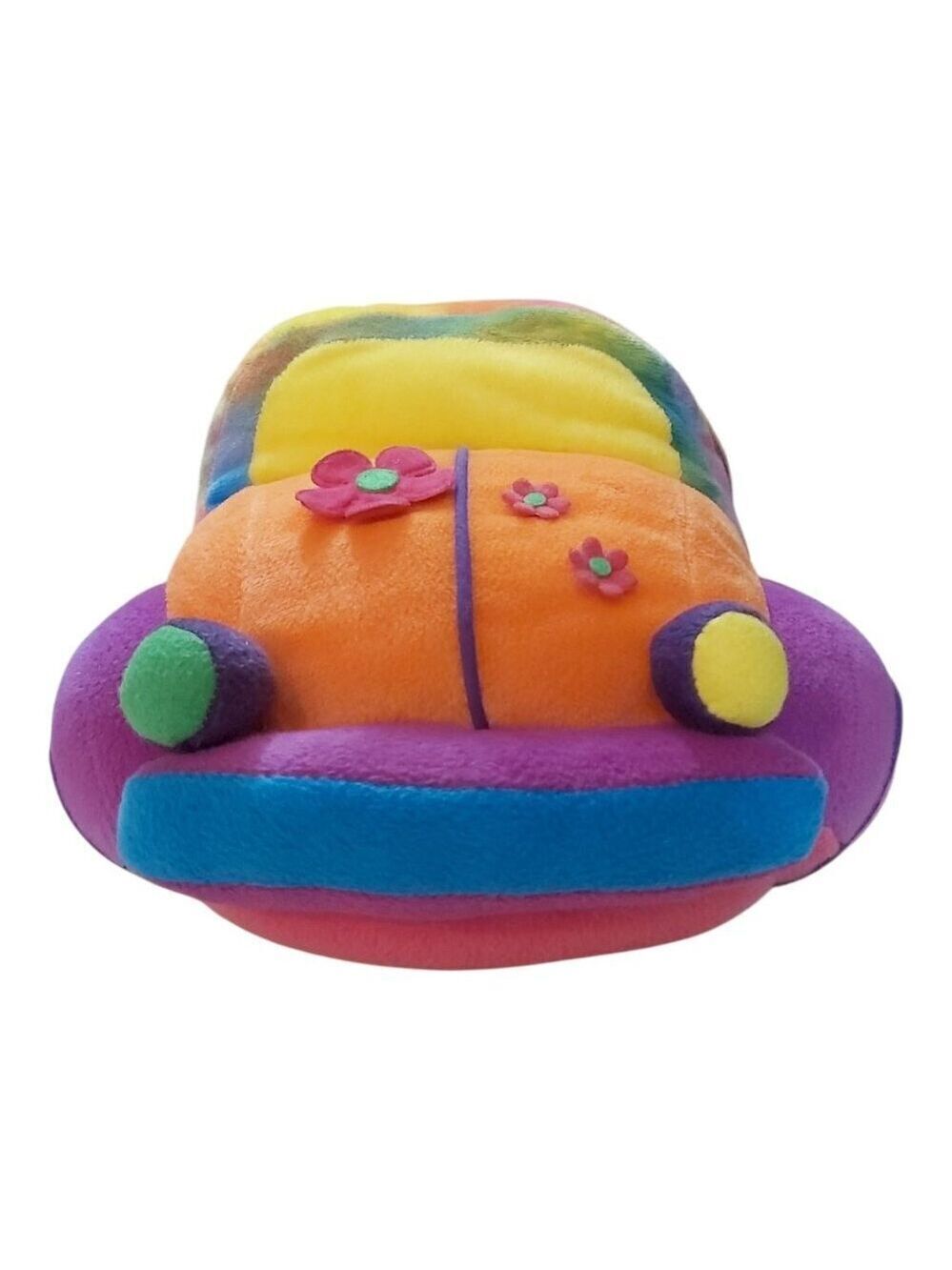 8 Inch Floral Volkswagen Beetle Plush Doll Pink Blue Flower Accents VW Bug Toy